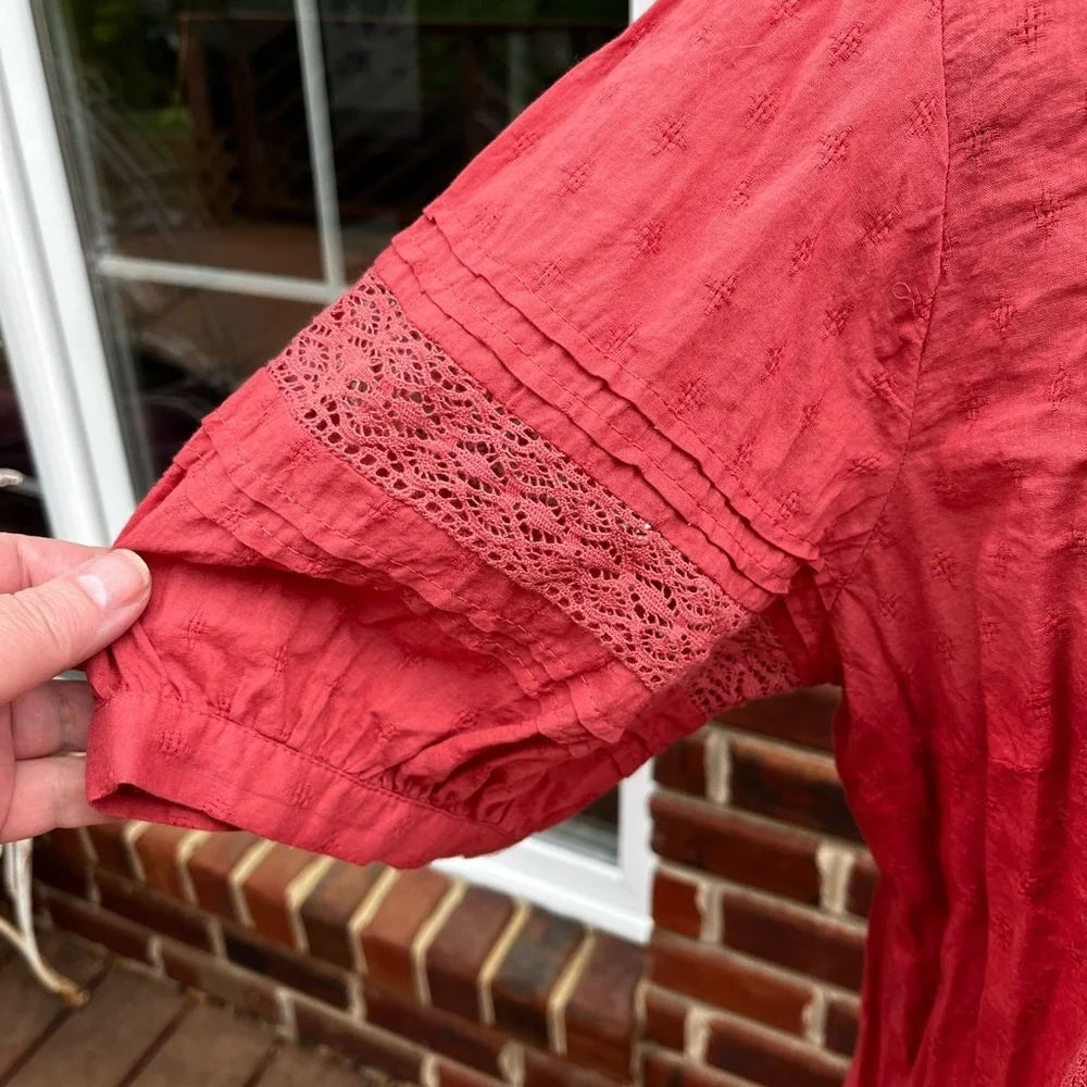 Women's Red Lace Detail Top - Picture 6 of 16